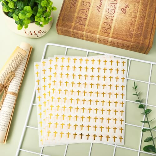 JarThenaAMCS 2400Pcs Mini Cross Sticker Gold Foil Paper Decals Baptism Christening Self-Adhesive Stickers for Easter Envelopes Scrapbook Gifts DIY Supplies, 0.5 in - style: Cross