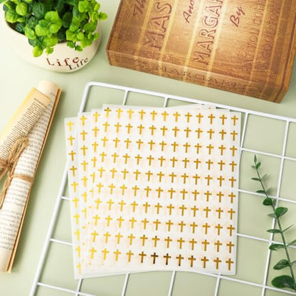 JarThenaAMCS 2400Pcs Mini Cross Sticker Gold Foil Paper Decals Baptism Christening Self-Adhesive Stickers for Easter Envelopes Scrapbook Gifts DIY Supplies, 0.5 in - style: Cross