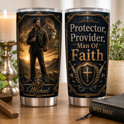 Personalized Christian Gifts For Men - Warrior Christ Religious Faith Tumbler V16 - A Child Of God Man Of Faith Bible For Dad, Husband, Grandpa on Fathers Day, Christmas, Birthday - color: CH-VAR-16