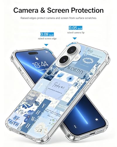 Blue Christian Aesthetic Phone Case Compatible with iPhone 17, Bible Verses Phone Cover for iPhone 17 - color: Blue Christian