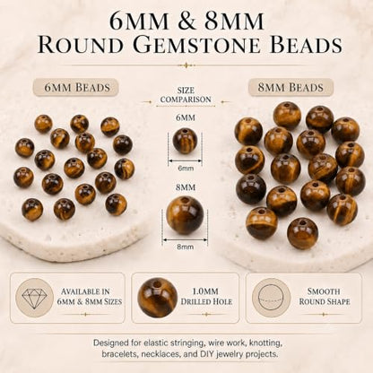 Cherry Tree Collection 100PCS 6mm Tiger Eye Round Bead Craft Kit - color: tiger eye, size: 6mm