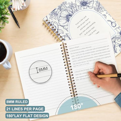 Catholic Spiral Notebook,Christian Bible Prayer Journal for Women 5.5x8.3 - color: White Navy Blue Floral Christian
