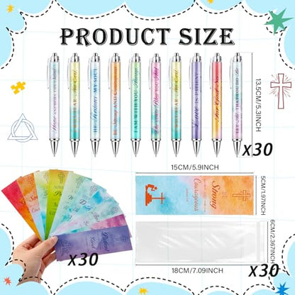 30 Sets Christian Bible Verse Pens Gifts Bulk Pens Bookmarks Religious Favors Prayers Christian Women Gifts Bulk Church Items Scripture Black Ink Ballpoint Stylus Pen(Classic Style) - style: Classic Style