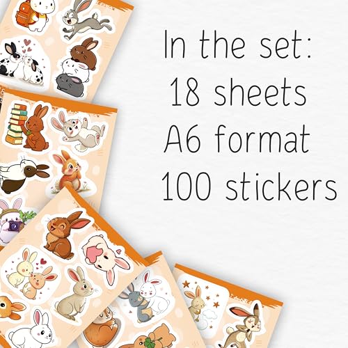 100Pcs Bunny Stickers for Water Bottles - Rabbit Stickers Cute, Small - Bunny and Rabbit Party Supplies & Decoration - Gift for Women & Men - color: Bunny Stickers