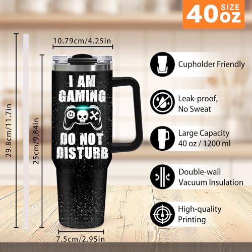 Gaming Tumbler Gifts for Men Teen Kids, 40oz Gamer Insulated Mug, Skull Video Game Controller Stainless Steel Travel Tumbler with Handle Straw, Double Wall Insulated Cup Present for Boys Teenagers - color: Game-D-532-E