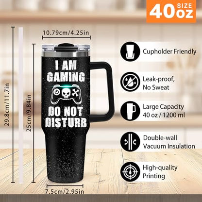 Gaming Tumbler Gifts for Men Teen Kids, 40oz Gamer Insulated Mug, Skull Video Game Controller Stainless Steel Travel Tumbler with Handle Straw, Double Wall Insulated Cup Present for Boys Teenagers - color: Game-D-532-E