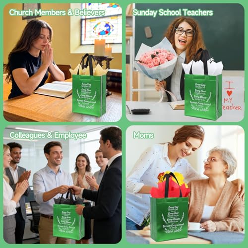 LUAVIARU 80 Pcs Bible Verse Christian Gift Bags Set – 40 Green Reusable Gift Bag with Handles & 40 Tissue Paper, Religious Gift Bag for Church Events, Baptism, Easter, Communion, Congratulations - color: Green, size: 40