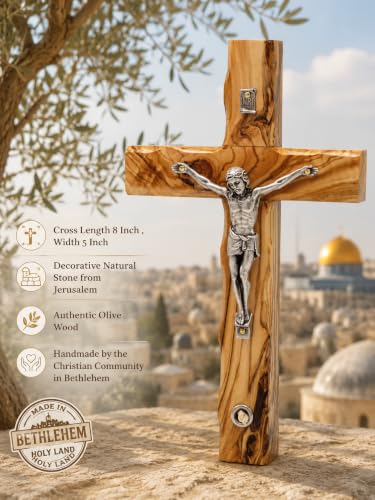 King David Market Olive Wood Wall Hanging Crucifix Cross (8 Inch)