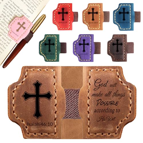 Personalized Leather Bookmark with Pen Holder - Magnetic Bible Verse Design, Christian Book Lovers Reading Accessory, for Book Lovers Men Women (Brown, Isaiah 46:10) - color: Brown, size: Isaiah 46:10