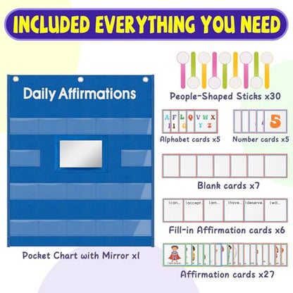 Daily Affirmation Pocket Chart with Mirror for Classroom - size: Daily Affirmations
