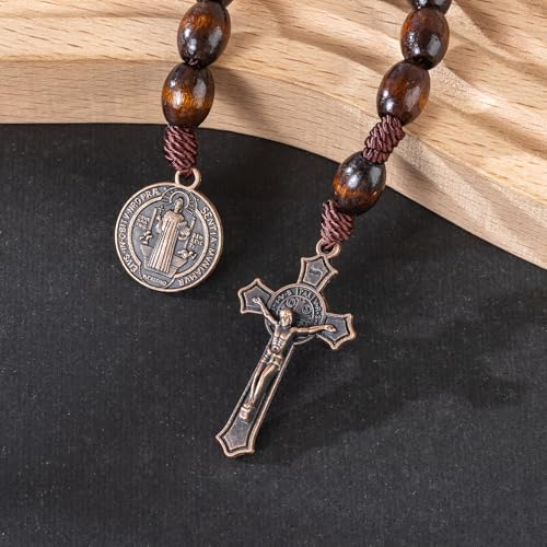 Rosary Beads Catholic - Handmade Wooden Rosaries, Wooden Bead Rosary Necklace, Metal Cross For Catholic Or Christian Gift - color: brown (Pocket)