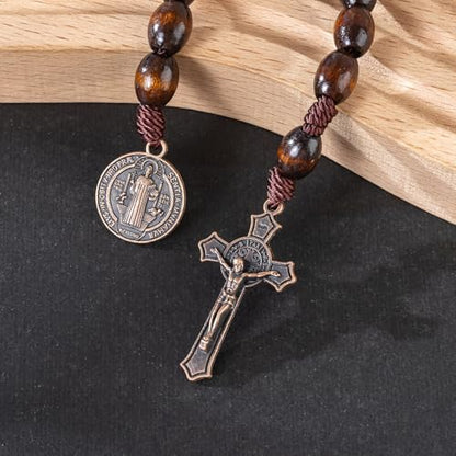 Rosary Beads Catholic - Handmade Wooden Rosaries, Wooden Bead Rosary Necklace, Metal Cross For Catholic Or Christian Gift - color: brown (Pocket)
