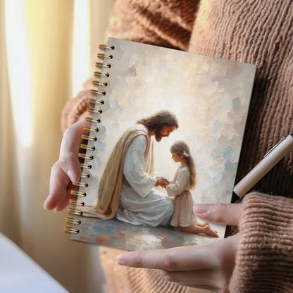 Jesus Praying With Girl Christian Religious Spiral Notebook Journal for Church Notes,Christian Jesus Church Prayer Notebook Gift for Women Girls, 5.5 x 8.3 Inches - color: 02Child