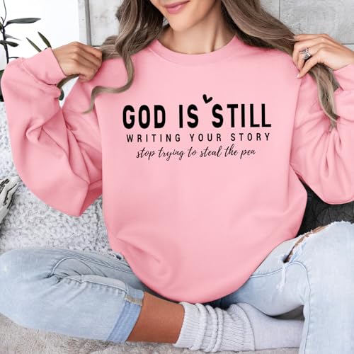 PAIEXILY Christian Crewneck Sweatshirts for Women God Faith Bible Verse Pullover Jesus Religious Long Sleeve Shirts Tops - color: Pink, size: Small