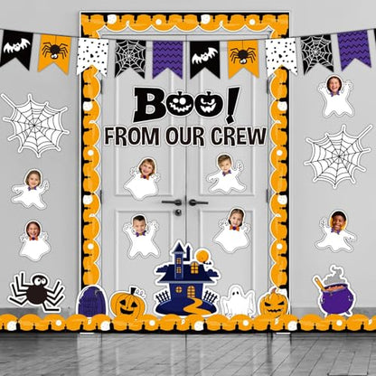 Halloween Ghost Bulletin Board Set Classroom Decorations Pumpkin Castle Paper Cutouts BOO Ghost Pattern Spider Web DIY Photos Bulletin Board Halloween Party Back to School Nursery Classroom Wall Decor - style: Ghost