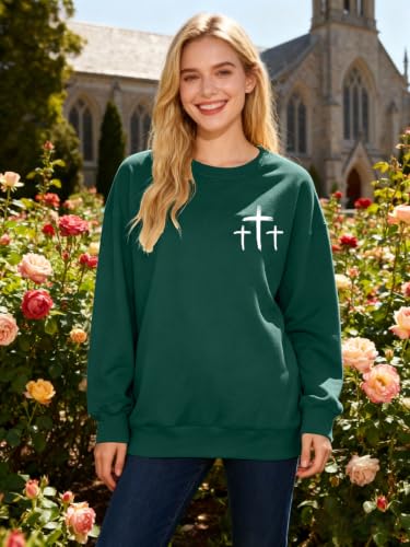 Christian Sweatshirts for Women Jesus Cross Casual Tops - color: Green, size: Small