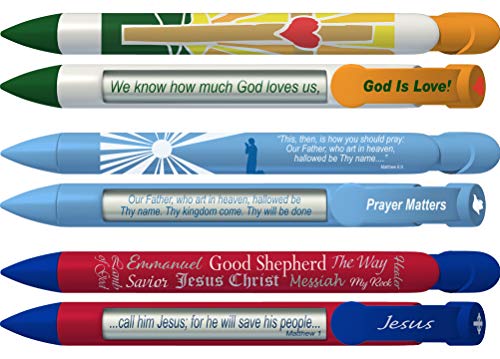 Greeting Pen Bible Verse Pens- God is Love/Lord's Prayer/Names of Jesus Trio Rotating Message 6 Pen Set (36071)