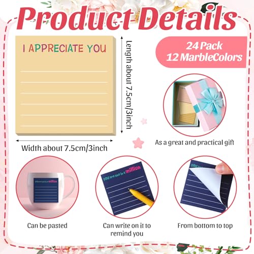 Yinder 24 Pcs Inspirational Sticky Notes Gifts, Appreciation, Retro - color: Retro, size: Appreciation