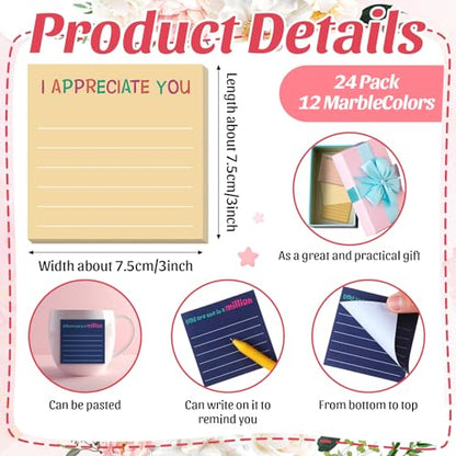 Yinder 24 Pcs Inspirational Sticky Notes Gifts, Appreciation, Retro - color: Retro, size: Appreciation