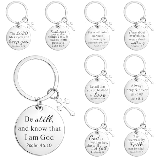 Nosiny 9 Pcs Christian Gift for Women Bulk Bible Verse Religious Keychain Baptism Faith Flower Cross Inspirational Gifts - style: Cross