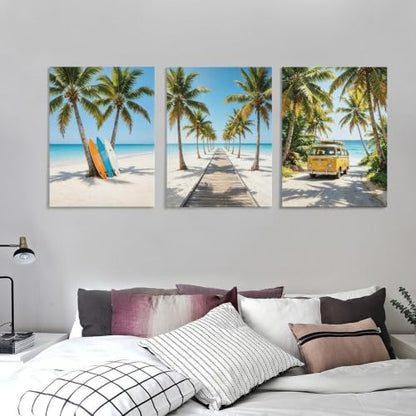 BAEMEFLE 3pcs Frame Beach Surfing Wall Art Canvas Prints - color: Beach-1, size: 16"L x 12"W