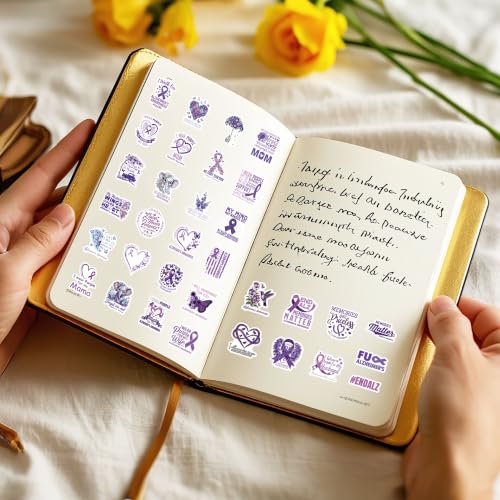 100 Pcs Alzheimers Awareness Stickers, Purple Ribbon Dementia Decals - color: Alzheimer's Dementia