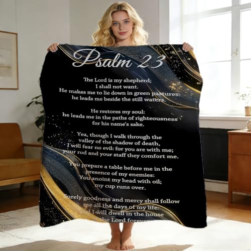 Psalm 23 Throw Blanket Religious Bible Verse Inspirational Scripture Super Soft Warm Cozy Flannel Blanket for Couch Bed Sofa Office Christian Home Decor Gift 59"x70" - color: Black, size: 59in x 70in