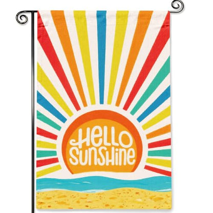 Hello Sunshine Summer Garden Flag Double Sided Burlap 12x18in - color: Orange Hello Sunshine