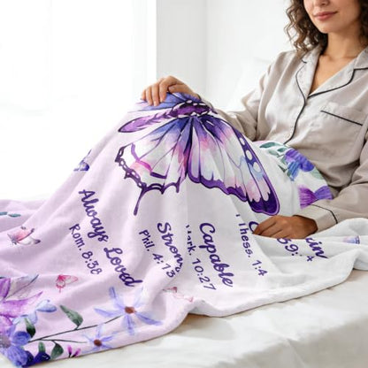 kituzol Christian Gifts for Women, Birthday Butterfly Gift Blanket - color: Purple