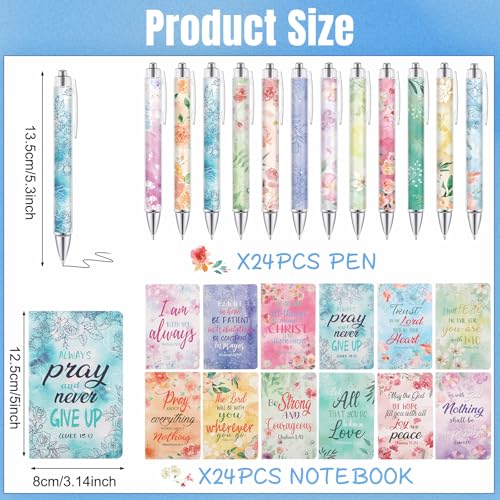 Maritown 48Pcs Bible Verse ballpoint Pens with Christian Notepads - style: Gouache Flowers