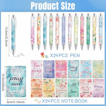 Maritown 48Pcs Bible Verse ballpoint Pens with Christian Notepads - style: Gouache Flowers