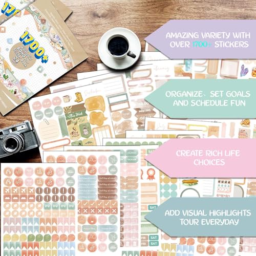 1700+ Functional Decorative Planner Stickers Set (Retro Boho) - color: Retro Boho