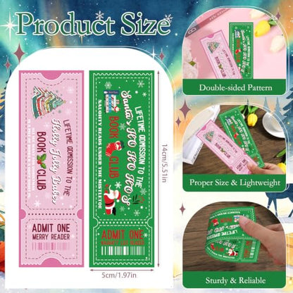 Wxiben 120 Pcs Christmas Book Club Bookmarks Xmas Ticket Book Marks Gifts - color: Christmas Book Club