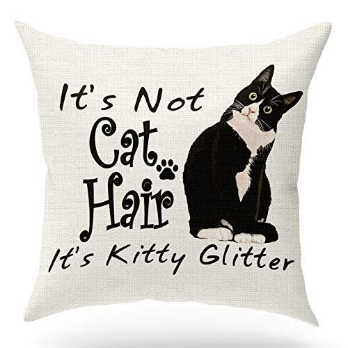 Cat Pillow Case Funny Gift for Cat Lovers Cat Mom Gifts Crazy Cat Lady Gifts for Women Cat Decor, It's Not Cat Hair It's Kitty Glitter, 18x18 Inches Linen Pillow Covers for Sofa Couch Bed Home Decor - color: Cat Lovers
