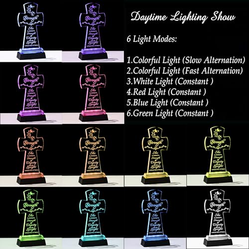 Qianwei Crystal Cross Strength Inspirational Gift - Religious Catholic Baptism Communion Confirmation Gift for Women Sister - color: Cross Strength-led