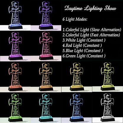 Qianwei Crystal Cross Strength Inspirational Gift - Religious Catholic Baptism Communion Confirmation Gift for Women Sister - color: Cross Strength-led