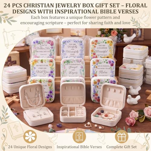 Nosiny 24 Pack Christian Flower Jewelry Case for Mom Christmas Gift Bulk