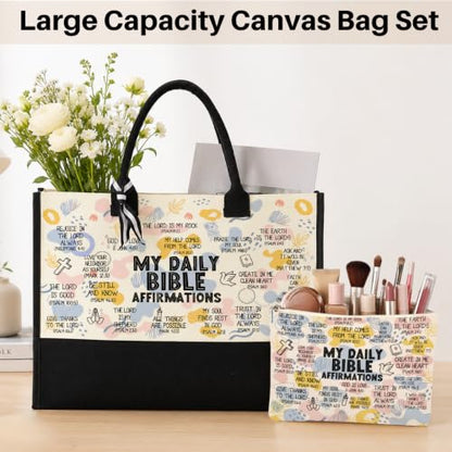 jeilink Inspirational Religious Gifts Boss Mom Birthday Christmas Tote Bag Canvas Reusable Grocery Beach Tote Black Pink - color: Bibleaffirmations 1708