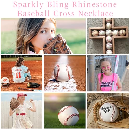Baseball Bead Cross Necklace for Boys Kids, Elastic Rhinestone Bling Necklace Drip Gifts for Teens Players - color: Pink Cross/Pink/White