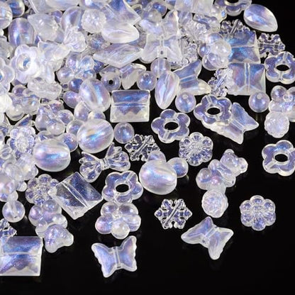 FASHEWELRY 120pcs Clear Acrylic Beads Transparent Mixed Cute Beads for Bracelets, Glitter Powder Bear Bowknot Rabbit Flower Pony Beads Bulk for DIY Keychain Necklace Jewelry Making - color: Clear, 12 Style