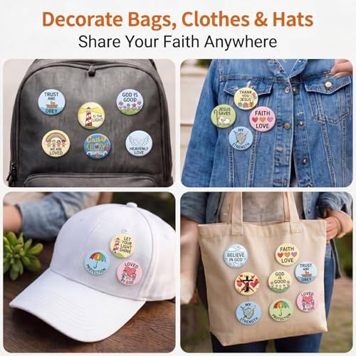 Eersida 300 Pcs Christian Button Pins Bulk 0.98 Inch Bible Verse Religious Mini Pins Inspirational Jesus Badges Gift for Women VBS Church Prizes Rewards Father's Day Party Favors