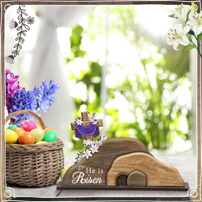 Yousoontic Fall Scarecrow Table Decorations Wooden Autumn Table Centerpieces Farmhouse Pumkin Maple Leaves Tabletop for Home Harvest Thanksgiving Kitchen Office(He is Risen) - style: He is Risen