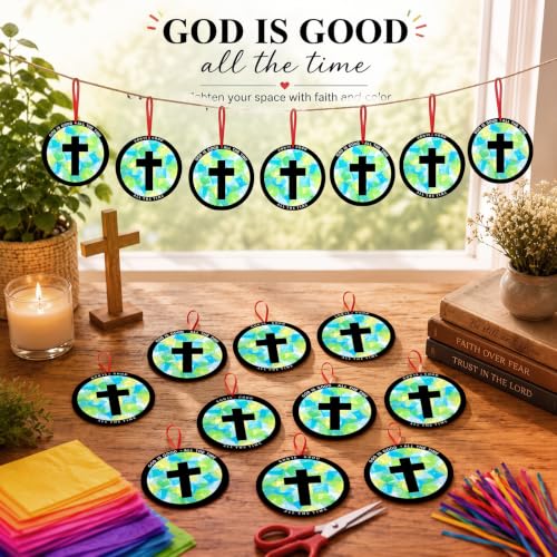Motipuns 32 Sets Cross Suncatcher Craft Kit, 5.9 Inch VBS Tissue Paper - style: Vbs Cross