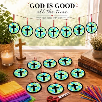 Motipuns 32 Sets Cross Suncatcher Craft Kit, 5.9 Inch VBS Tissue Paper - style: Vbs Cross