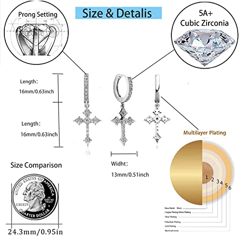 JINAO Cross Hoop Dangle Earrings for Men Women - color: Silver