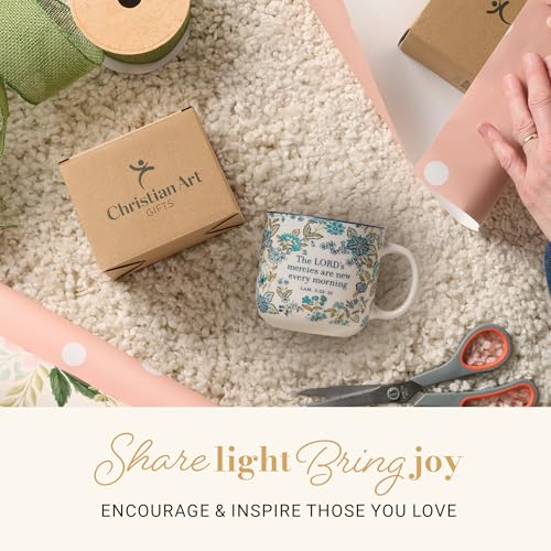 Christian Art Gifts Large Microwave & Dishwasher Safe Ceramic Coffee Mug - color: Mercies are New/Blue Floral, size: 14 Ounces