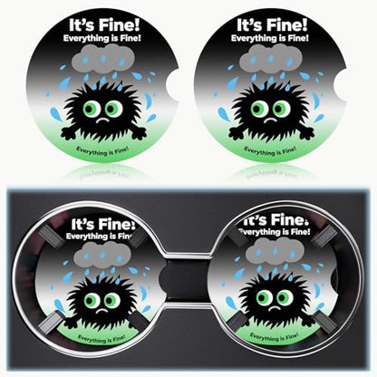 Ceramic Car Cup Holder Coasters Set of 2, 2.56 in Little Monster - color: Rainy Day Little Monster