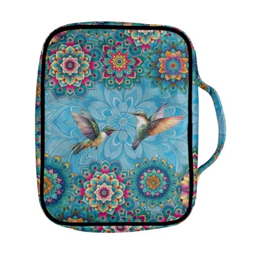 Coldinair Boho Mandala Bible Covers for Women Bible Case with Bookmark Large Carrying Book Case Church Bag Protective with Pocket and Zipper - color: Boho Mandala Hummingbird