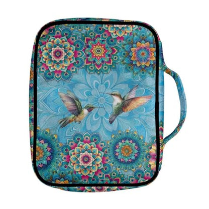 Coldinair Boho Mandala Bible Covers for Women Bible Case with Bookmark Large Carrying Book Case Church Bag Protective with Pocket and Zipper - color: Boho Mandala Hummingbird