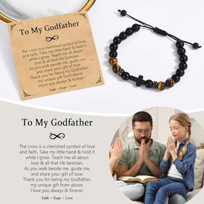 Cross Bracelet Gifts for Men Boys, Cross Beads Bracelet Christian Christmas Easter Basket Stuffers Baptism Jewelry Gifts for Man Him Son Grandson Nephew Brother Godfather Godson - style: Godfather